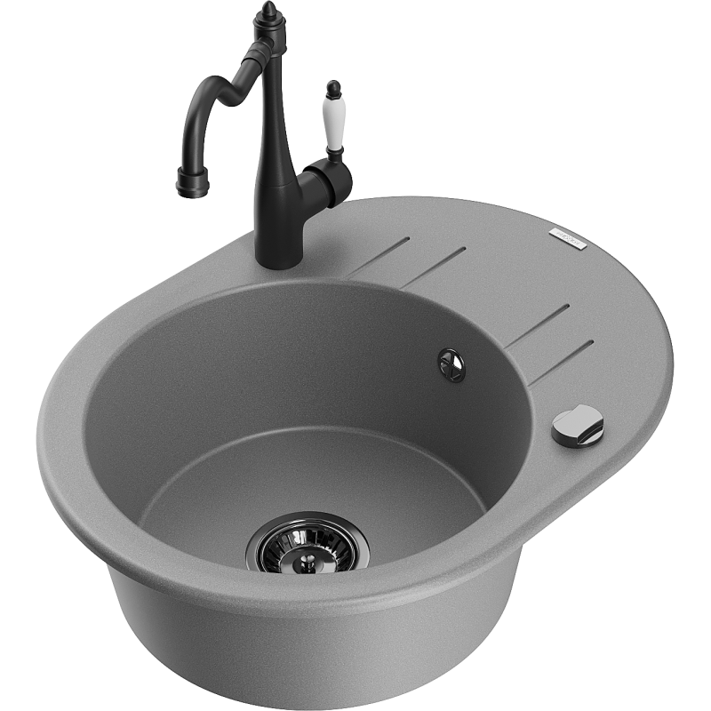 Mexen Kevin granitový dřez 1-komorový s odkapávačem a kuchyňskou baterií Carla, šedý - 6517-71-670700-70-B