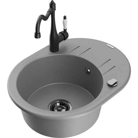 Mexen Kevin granitový dřez 1-komorový s odkapávačem a kuchyňskou baterií Carla, šedý - 6517-71-670700-70-B