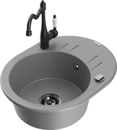 Mexen Kevin žulový dřez s jednou komorou a odkapávačem s kuchyňskou baterií Carla, šedý - 6517-71-670700-70-B