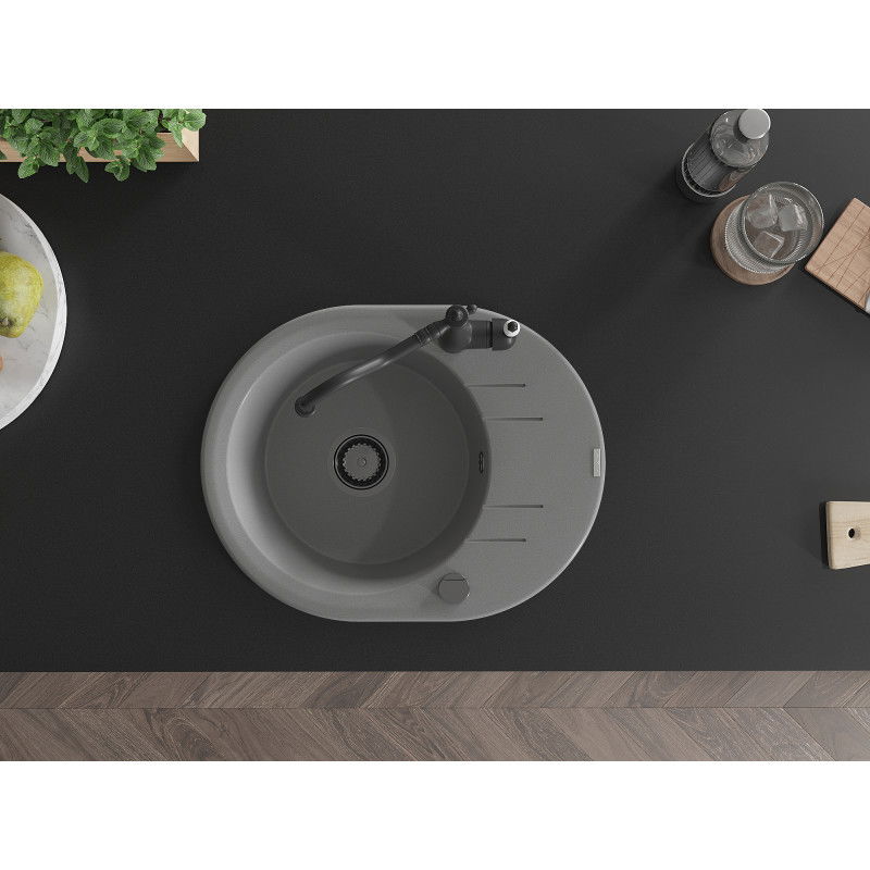 Mexen Kevin granitový dřez 1-komorový s odkapávačem a kuchyňskou baterií Carla, šedý - 6517-71-670700-70-B