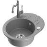 Mexen Kevin granitový kuchyňský dřez 1-komorový s odkapávačem a kuchyňskou baterií Carla, šedý - 6517-71-670700-71