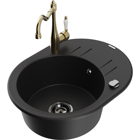 Mexen Kevin granitový dřez 1-komorový s odkapávačem a kuchyňskou baterií Carla, černý - 6517-77-670700-50-B