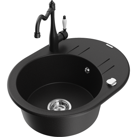 Mexen Kevin granitový jednodřez s odkapávačem a kuchyňskou baterií Carla, černý - 6517-77-670700-70