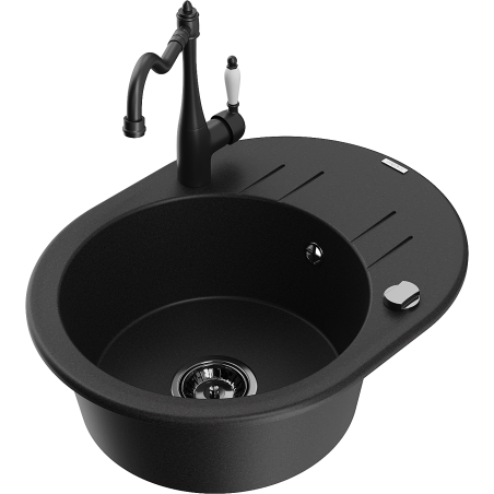 Mexen Kevin granitový dřez 1-komorový s odkapávačem a kuchyňskou baterií Carla, černý - 6517-77-670700-70-B