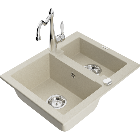 Mexen Carlos žulový dřez 1,5-komorový s kuchyňskou baterií Carla, béžový - 6518-69-670700-00