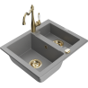 Mexen Carlos granitový dřez 1,5-komorový s kuchyňskou baterií Carla, šedý - 6518-71-670700-50