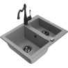 Mexen Carlos granitový dřez 1,5-komorový s kuchyňskou baterií Carla, šedý - 6518-71-670700-70-B