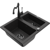 Mexen Carlos granitový dřez 1,5-komorový s kuchyňskou baterií Carla, černý/stříbrný metalický - 6518-73-670700-70-B