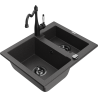 Mexen Carlos žulový dřez 1,5-komorový s kuchyňskou baterií Carla, černý skvrnitý - 6518-76-670700-70-B