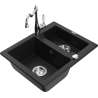 Mexen Carlos žulový dřez s 1,5 komorou a kuchyňskou baterií Carla, černý - 6518-77-670700-00
