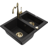 Mexen Carlos žulový dřez 1,5-komorový s kuchyňskou baterií Carla, černý - 6518-77-670700-50