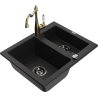 Mexen Carlos žulový dřez 1,5-komorový s kuchyňskou baterií Carla, černý - 6518-77-670700-50-B
