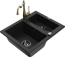 Mexen Carlos granitový dřez 1,5-komorový s kuchyňskou baterií Carla, černý - 6518-77-670700-50-B