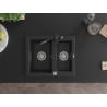 Mexen Carlos žulový dřez 1,5-komorový s kuchyňskou baterií Carla, černý - 6518-77-670700-70