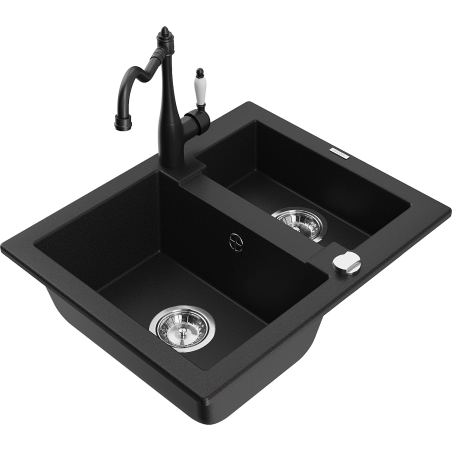 Mexen Carlos žulový dřez 1,5-komorový s kuchyňskou baterií Carla, černý - 6518-77-670700-70