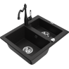 Mexen Carlos žulový dřez 1,5-komorový s kuchyňskou baterií Carla, černý - 6518-77-670700-70
