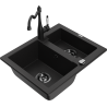 Mexen Carlos žulový dřez 1,5-komorový s kuchyňskou baterií Carla, černý - 6518-77-670700-70-B