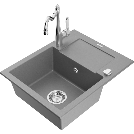Mexen Enzo granitový dřez 1-komorový s odkapávačem a kuchyňskou baterií Carla, šedý - 6506-71-670700-00