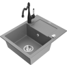 Mexen Enzo granitový dřez s 1 komorou s odkapávačem a kuchyňskou baterií Carla, šedý - 6506-71-670700-70