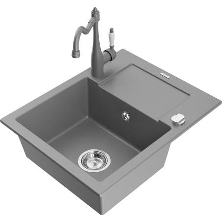 Mexen Enzo granitový dřez 1-komorový s odkapávačem a kuchyňskou baterií Carla, šedý - 6506-71-670700-71