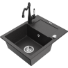Mexen Enzo granitový dřez 1-komorový s odkapávačem a kuchyňskou baterií Carla, černý skvrnitý - 6506-76-670700-70