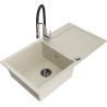 Mexen Leo granitový dřez 1-komorový s odkapávačem a kuchyňskou baterií Aster, béžový - 6501-69-73450-07-B