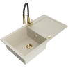 Mexen Leo granitový dřez s 1 komorou s odkapávačem a kuchyňskou baterií Aster, béžový - 6501-69-73450-57-G