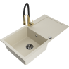 Mexen Leo granitový dřez s 1 komorou a odkapávačem a kuchyňskou baterií Aster, béžový - 6501-69-73450-57-B