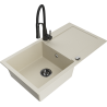 Mexen Leo granitový dřez s 1 komorou, odkapávačem a kuchyňskou baterií Aster, béžový - 6501-69-73450-70-B