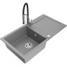 Mexen Leo granitový dřez s 1 komorou a odkapávačem a kuchyňskou baterií Aster, šedý - 6501-71-73450-07