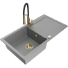 Mexen Leo granitový dřez 1-komorový s odkapávačem a kuchyňskou baterií Aster, šedý - 6501-71-73450-57-G