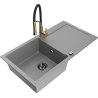 Mexen Leo granitový dřez s 1 komorou, odkapávačem a kuchyňskou baterií Aster, šedý - 6501-71-73450-57-B