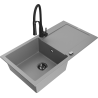 Mexen Leo granitový dřez 1-komorový s odkapávačem a kuchyňskou baterií Aster, šedý - 6501-71-73450-70-B