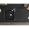 Mexen Leo granitový dřez s jednou komorou a odkapávačem a kuchyňskou baterií Aster, černý/stříbrný metalik - 6501-73-73450-07