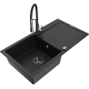 Mexen Leo granitový dřez 1-komorový s odkapávačem a kuchyňskou baterií Aster, černý - 6501-77-73450-07-B
