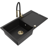 Mexen Leo granitový dřez 1-komorový s odkapávačem a kuchyňskou baterií Aster, černý - 6501-77-73450-57-G