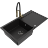 Mexen Leo granitový dřez 1-komorový s odkapávačem a kuchyňskou baterií Aster, černý - 6501-77-73450-57-B