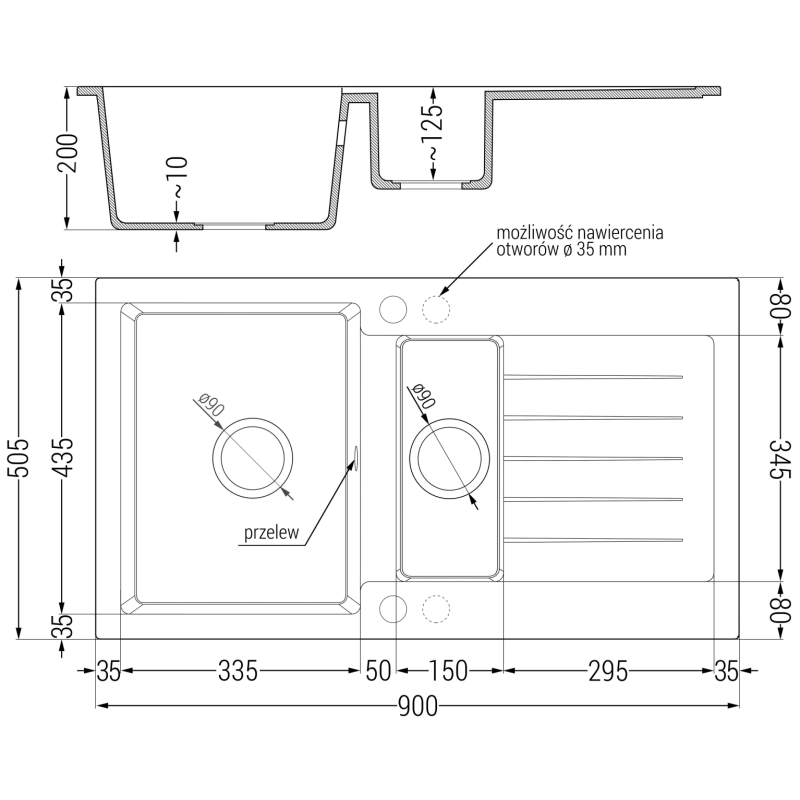 Mexen Matias granitový dřez 1,5-komorový s odkapávačem a kuchyňskou baterií Aster, bílý - 6502-20-73450-57-B