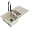Mexen Matias žulový dřez 1,5-komorový s odkapávačem a kuchyňskou baterií Aster, béžový - 6502-69-73450-70-B