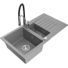 Mexen Matias granitový dřez 1,5-komorový s odkapávačem a kuchyňskou baterií Aster, šedý - 6502-71-73450-07