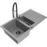 Mexen Matias granitový dřez 1,5-komorový s odkapávačem a kuchyňskou baterií Aster, šedý - 6502-71-73450-07-B