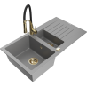 Mexen Matias granitový dřez 1,5-komorový s odkapávačem a kuchyňskou baterií Aster, šedý - 6502-71-73450-57-G