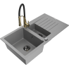 Mexen Matias granitový dřez 1,5-komorový s odkapávačem a kuchyňskou baterií Aster, šedý - 6502-71-73450-57-B