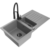 Mexen Matias granitový dřez 1,5-komorový s odkapávačem a kuchyňskou baterií Aster, šedý - 6502-71-73450-70-B