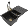 Mexen Matias granitový dřez 1,5-komorový s odkapávačem a kuchyňskou baterií Aster, černá/stříbrná - 6502-73-73450-57-G