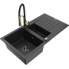 Mexen Matias žulový dřez 1,5-komorový s odkapávačem a kuchyňskou baterií Aster, černý/stříbrný - 6502-73-73450-57-B