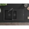 Mexen Matias granitový dřez 1,5-miskový s odkapávačem a kuchyňskou baterií Aster, černý/stříbrný