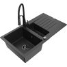 Mexen Matias granitový dřez 1,5-komorový s odkapávačem a kuchyňskou baterií Aster, černý/stříbrný - 6502-73-73450-70-B