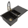 Mexen Matias granitový dřez 1,5-komorový s odkapávačem a kuchyňskou baterií Aster, černý/zlatý metalický - 6502-75-73450-57-G
