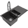 Mexen Matias granitový dřez 1,5-komorový s odkapávačem a kuchyňskou baterií Aster, černý skvrnitý - 6502-76-73450-07
